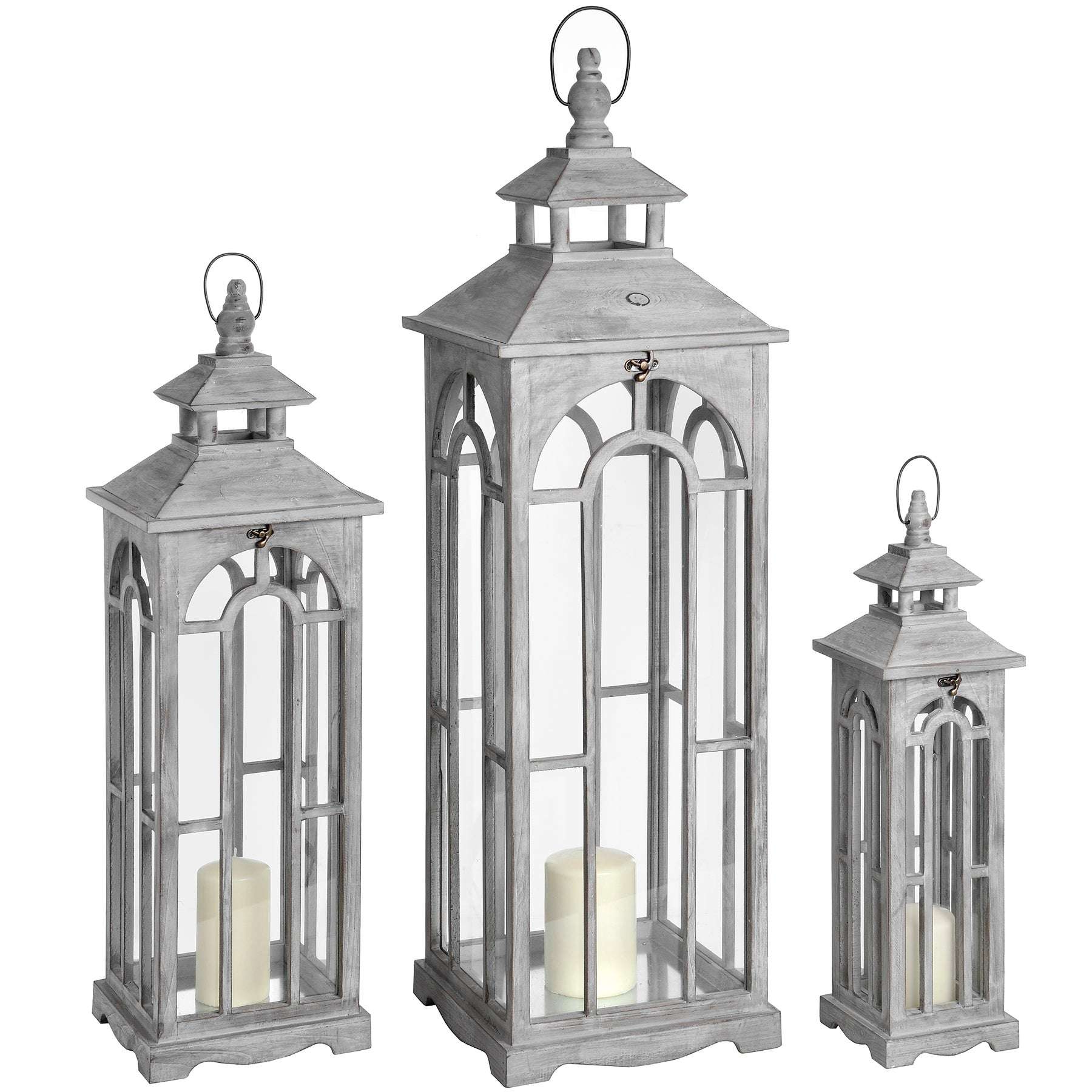 Set Of Three Wooden Lanterns Archway Design
