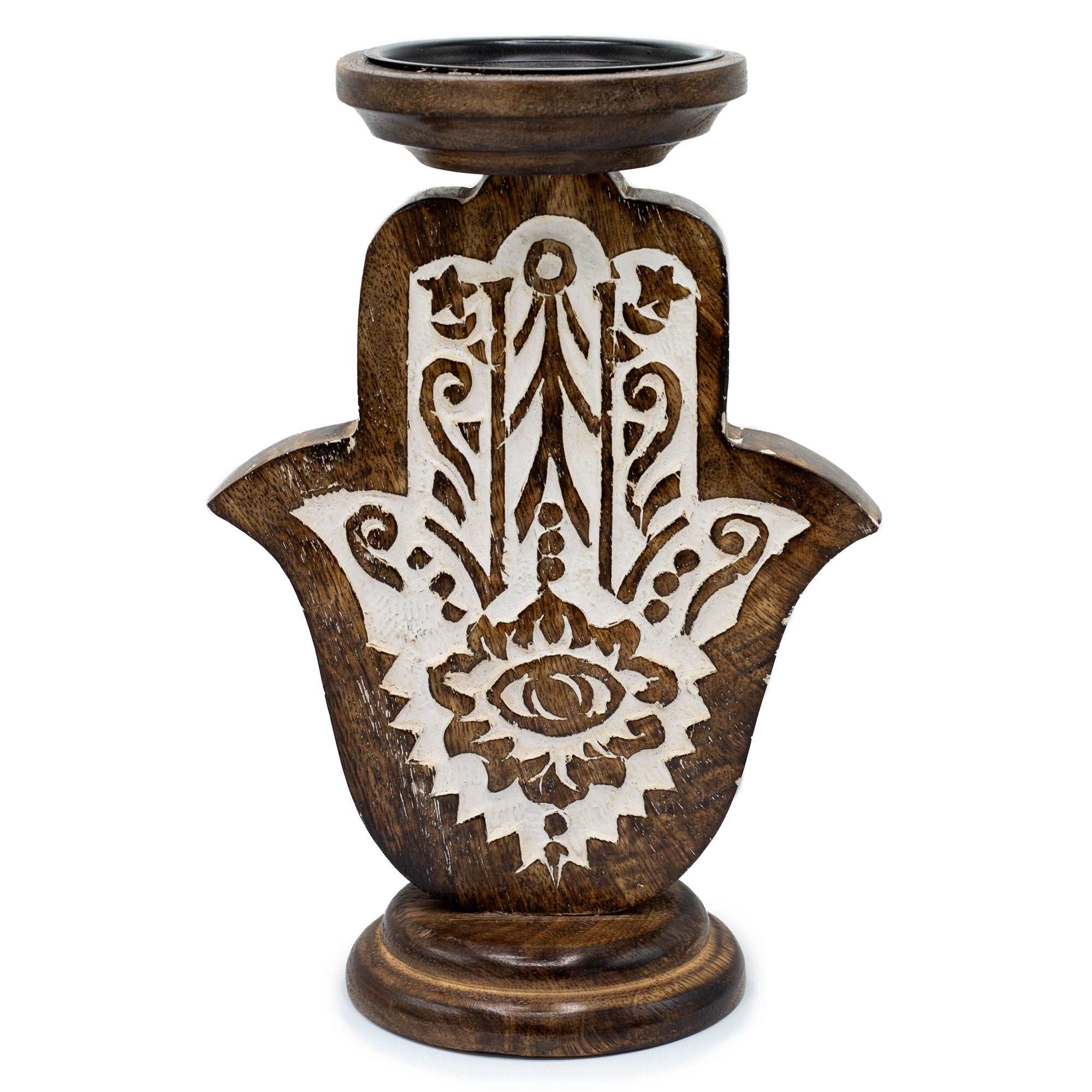 Mango Wood Candle Stand - Hamsa