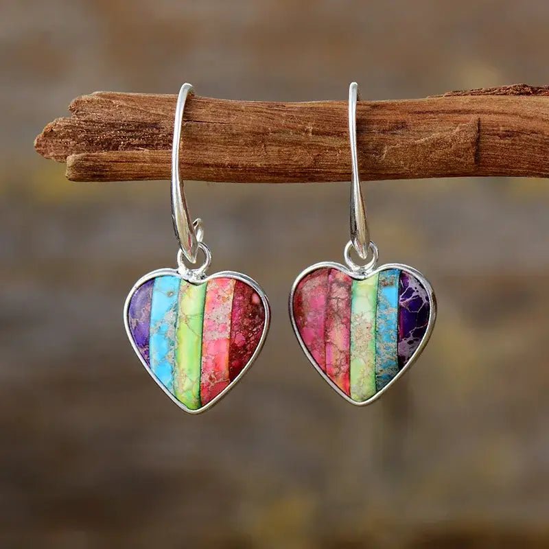 7 Chakra Heart Earrings -  - Harfiy