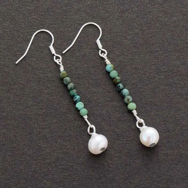 African Turquoises Pearl  Earrings -  - Harfiy