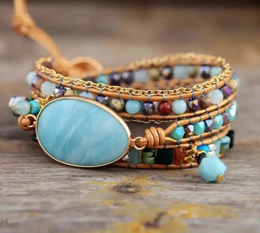 Amazonite Statement Wrap Bracelet -  - Harfiy