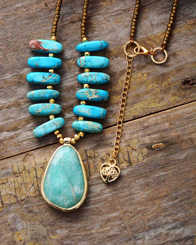 Amazonite Turquoise Charm Necklace -  - Harfiy