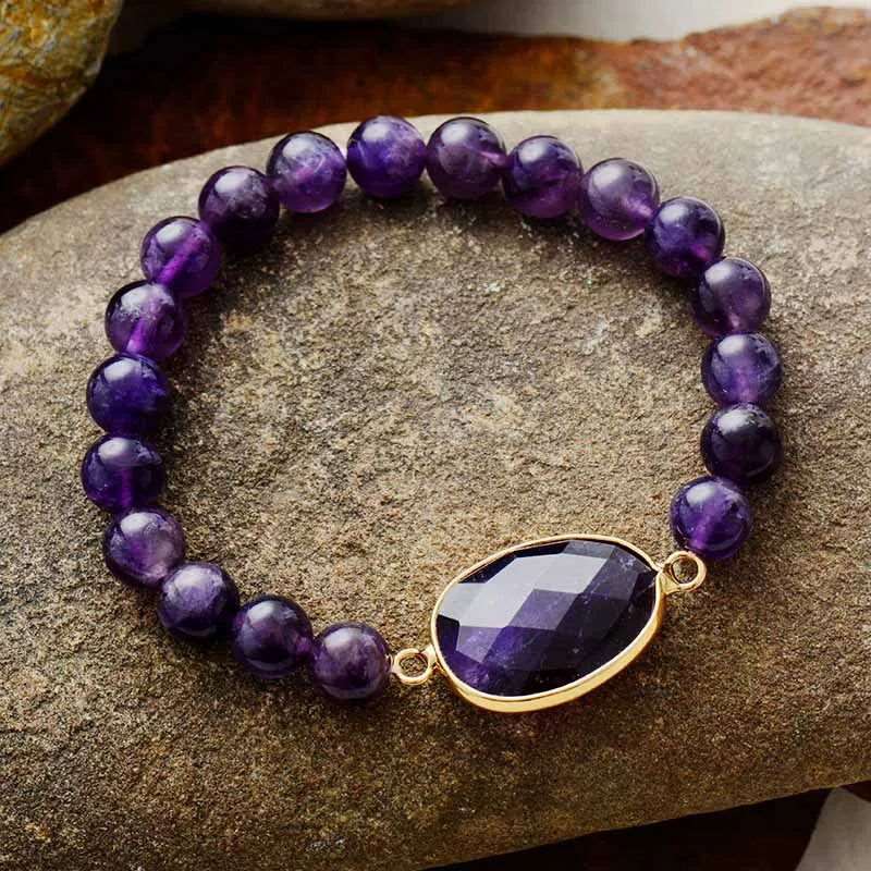 Amethyst Beaded Elastic Bracelet -  - Harfiy