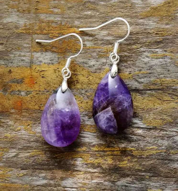 Amethyst Dangle Earrings- Purple -  - Harfiy