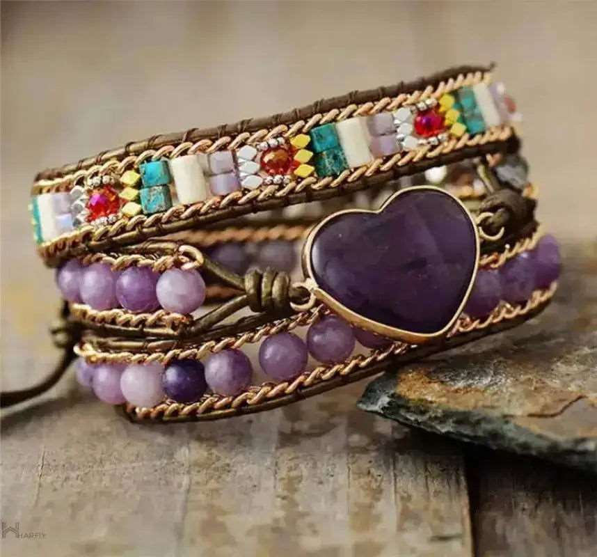 Amethyst Heart Wrap Bracelet -  - Harfiy