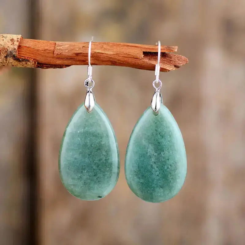 Aventurine Tiger Eye Teardrop  Earring -  - Harfiy