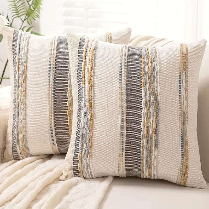 Boho Striped Chenille Throw Pillowcases -  - Harfiy