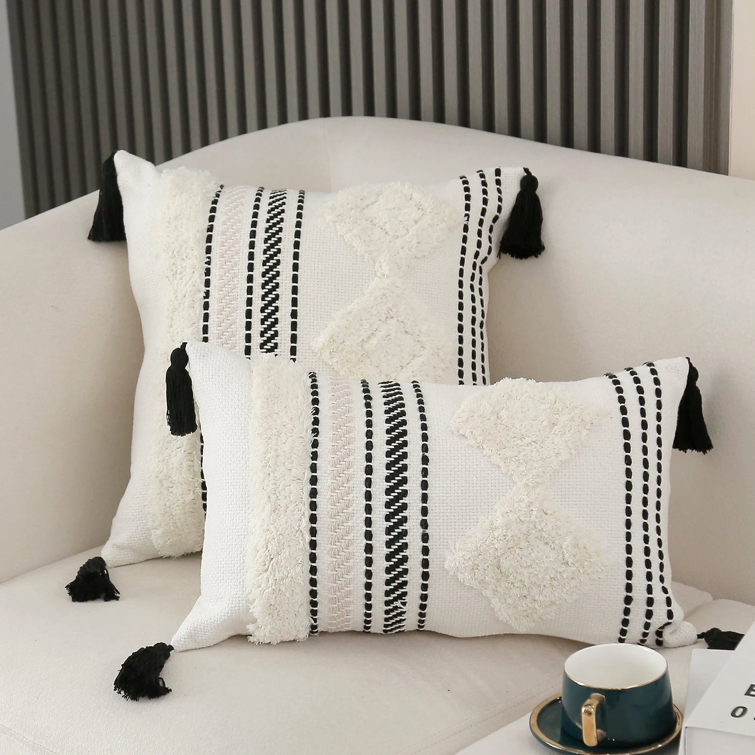 Boho Striped  Tassels Cushion Cover -  - Harfiy