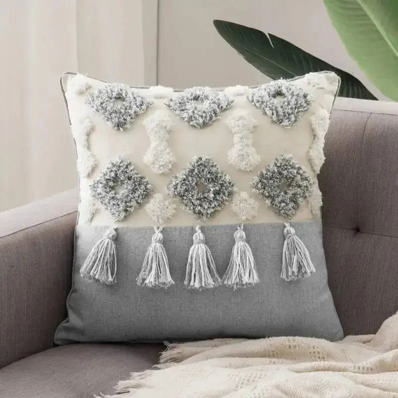 Canvas Tassel Square Pillow Case -  - Harfiy