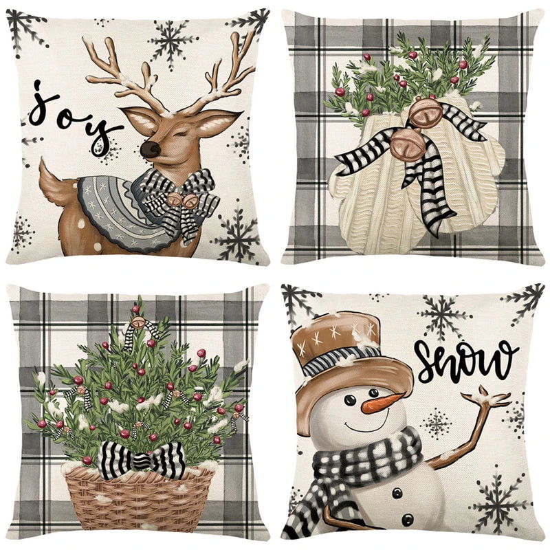 Christmas Pillow Cover Snowman Elk Pillow -  - Harfiy