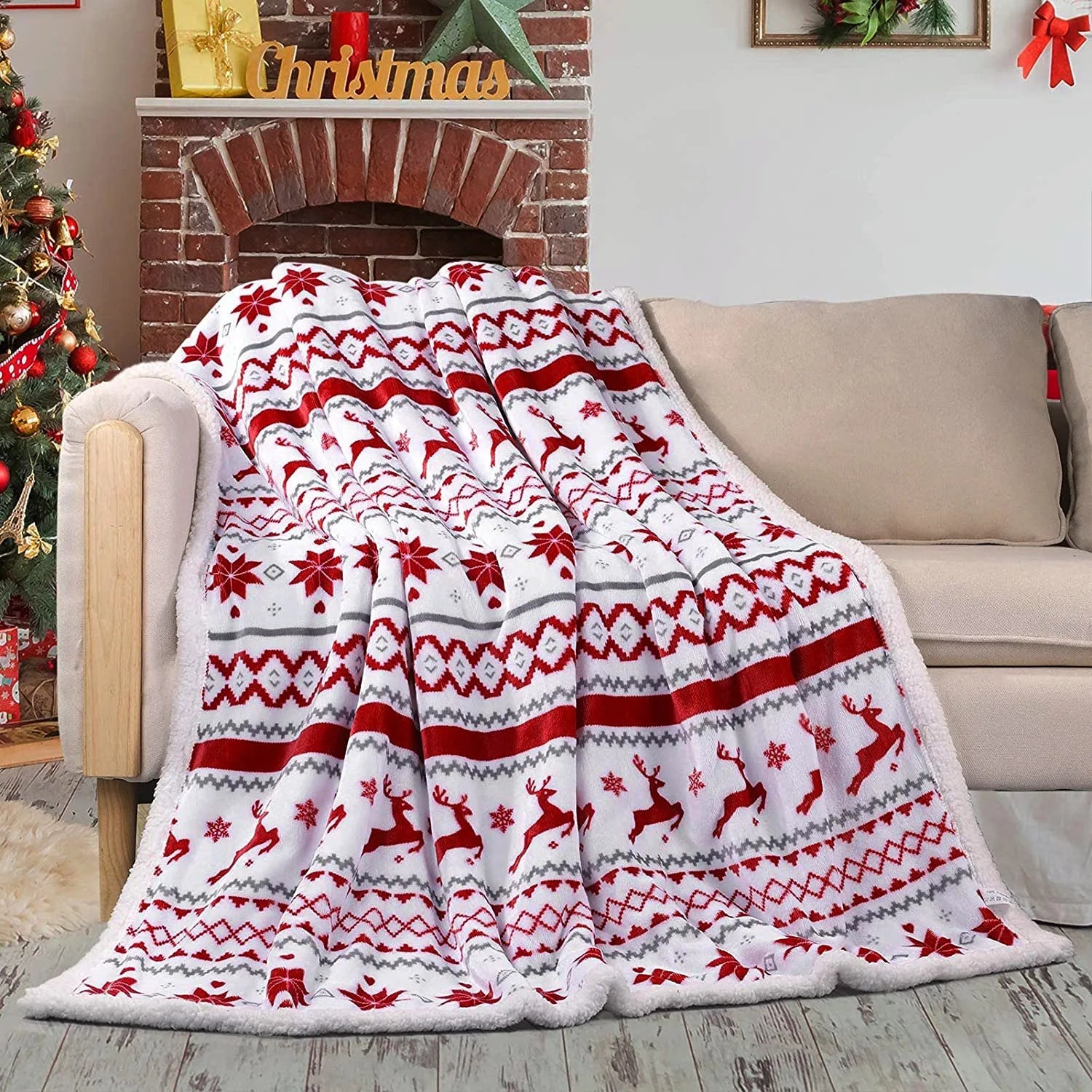 Christmas Sherpa Fleece Throw Blanket -  - Harfiy