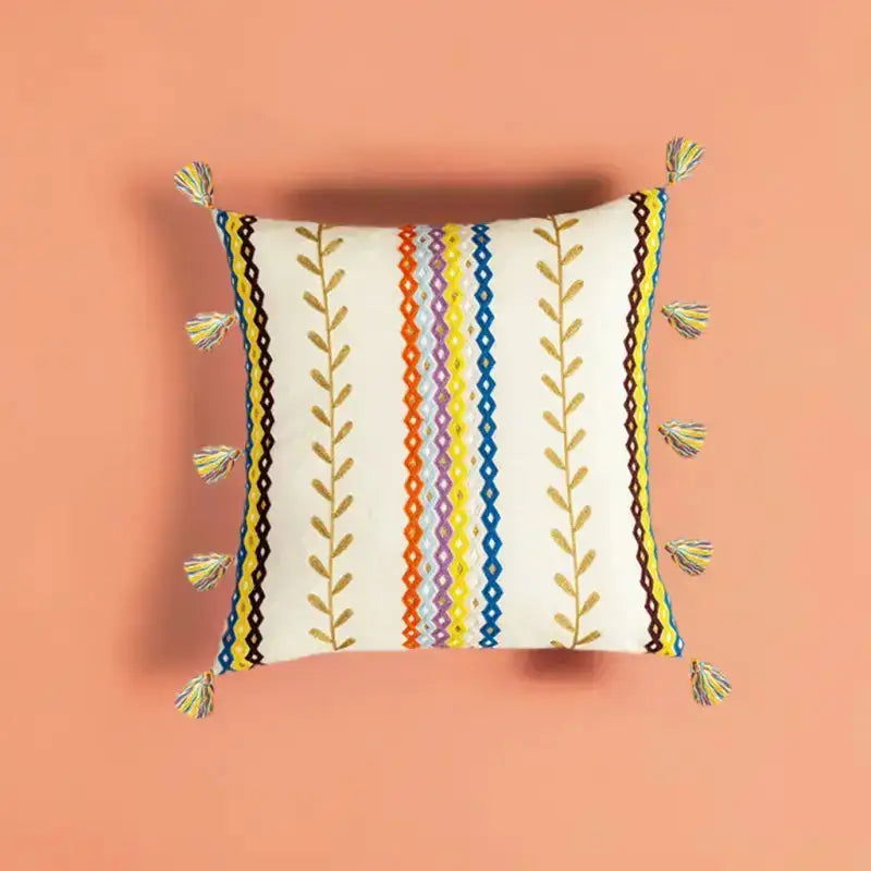 Embroidered Cotton  Fringed Pillowcase -  - Harfiy