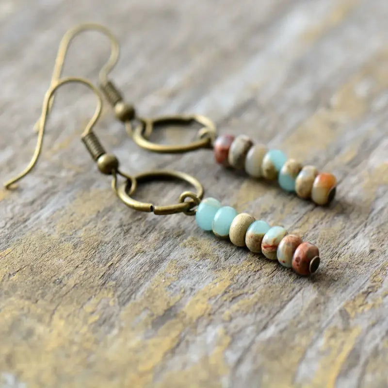 Ethnic Drop Jasper Earrings -  - Harfiy