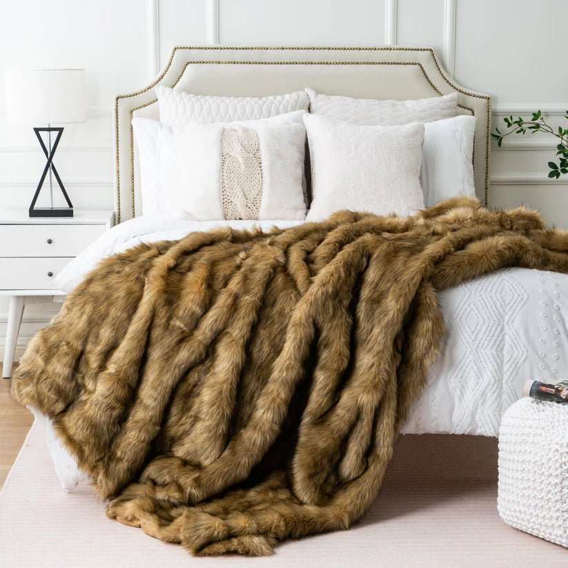  Faux Fur Throw Blanket Ocher Harfiy Home Decor