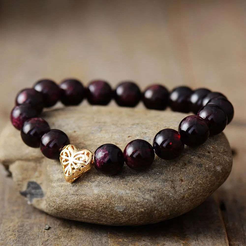 Garnet Heart Charm Premium Bracelet -  - Harfiy