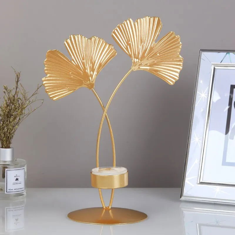 Golden Ginkgo Leaf Candle Holder -  - Harfiy