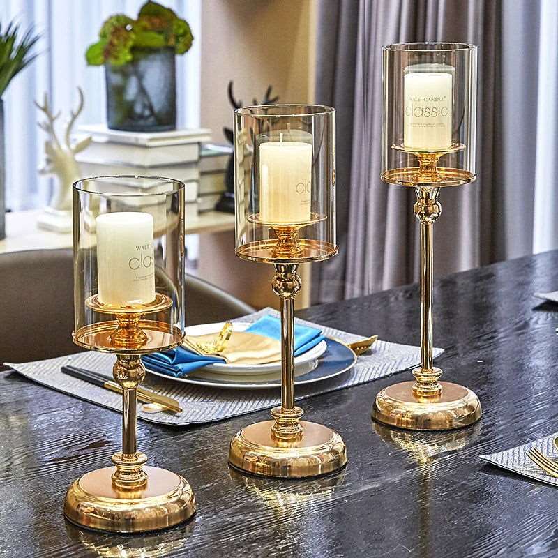 Golden Glass Candle Holders Pillar -  - Harfiy