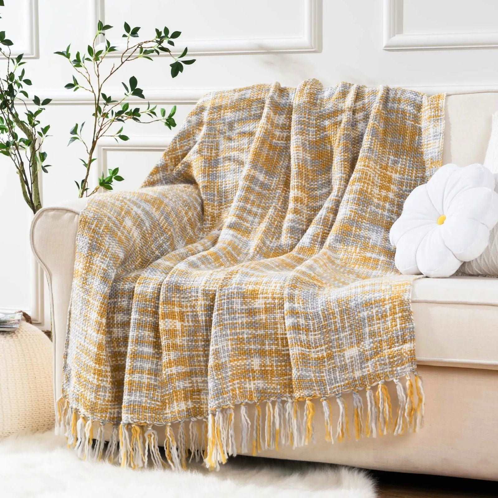 Golden Glow Knit Blanket -  - Harfiy