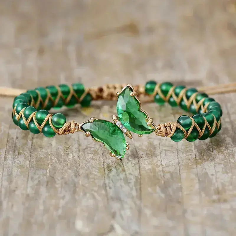 Green Agate Crystal Butterfly Bracelet -  - Harfiy