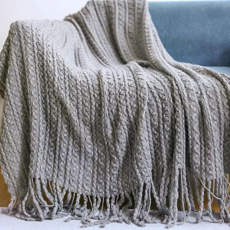 Grey Knitted Throw Blanket -  - Harfiy