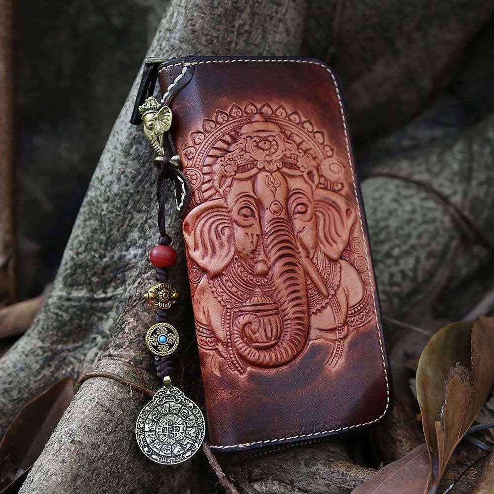 Handmade Leather Ganesha Embossed Wallet -  - Harfiy