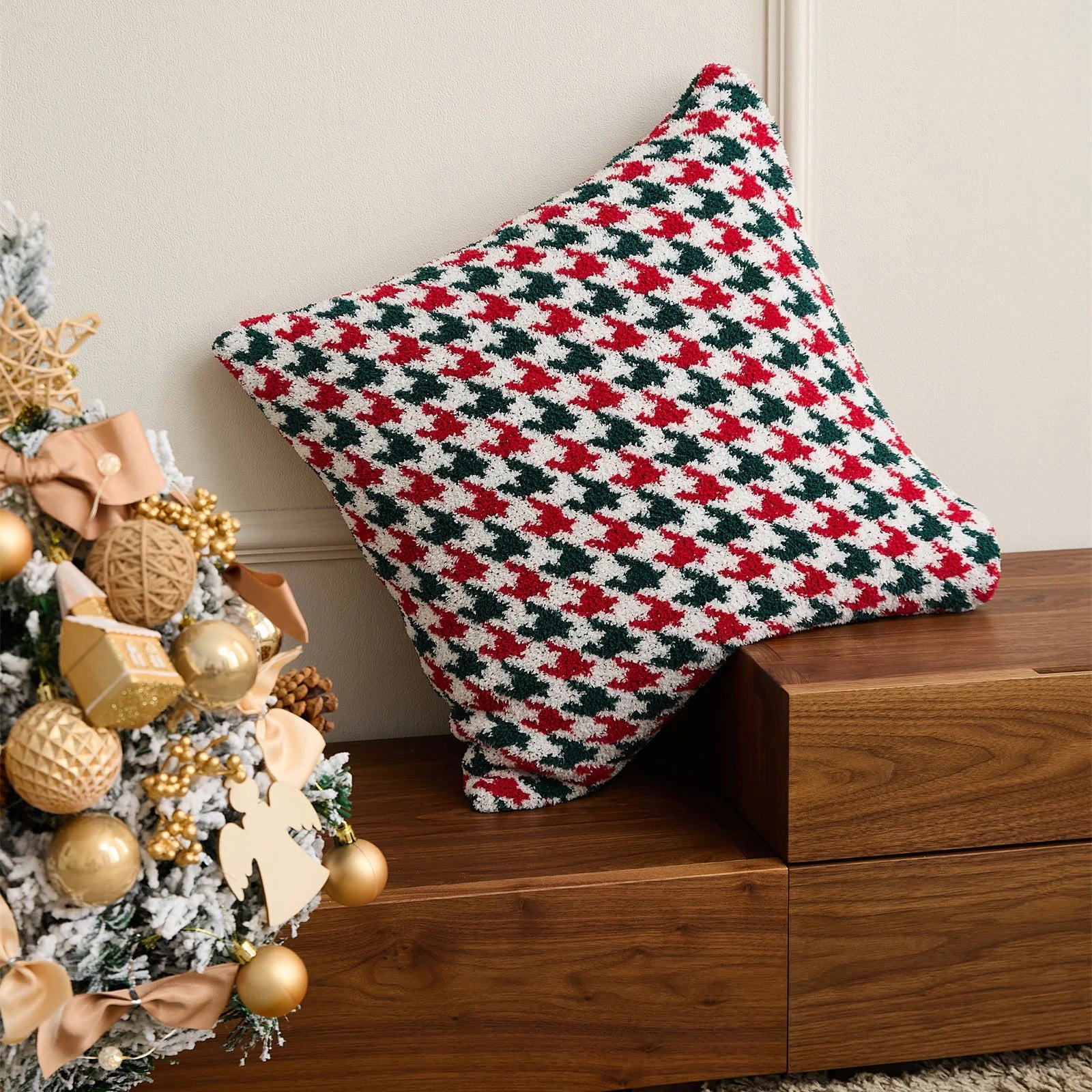 Houndstooth Christmas Cushion Cover -  - Harfiy