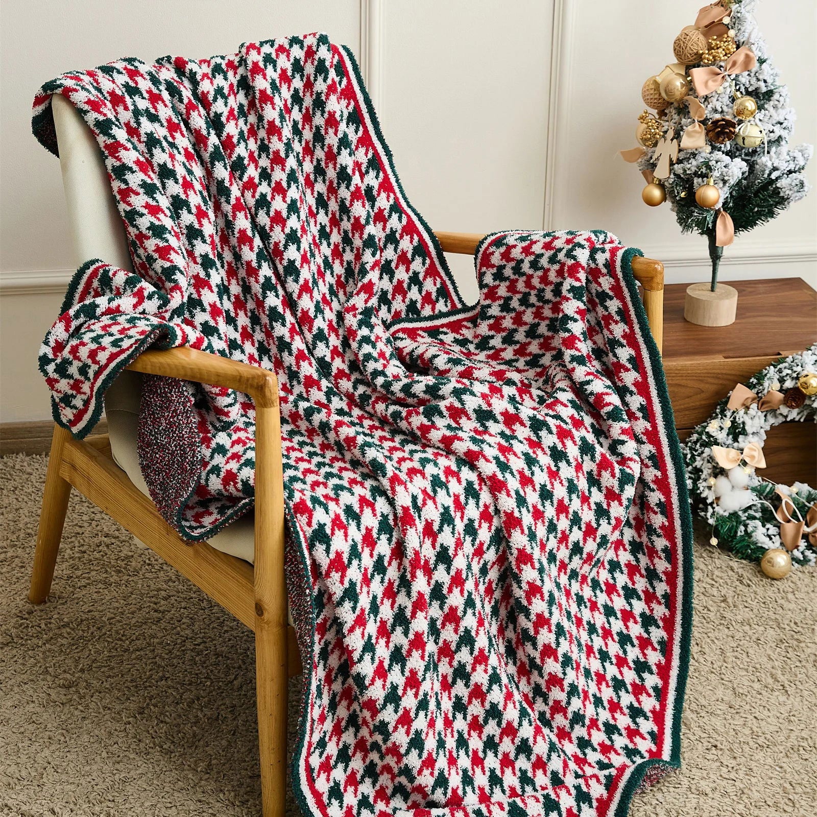 Houndstooth Plaid Blanket -  - Harfiy