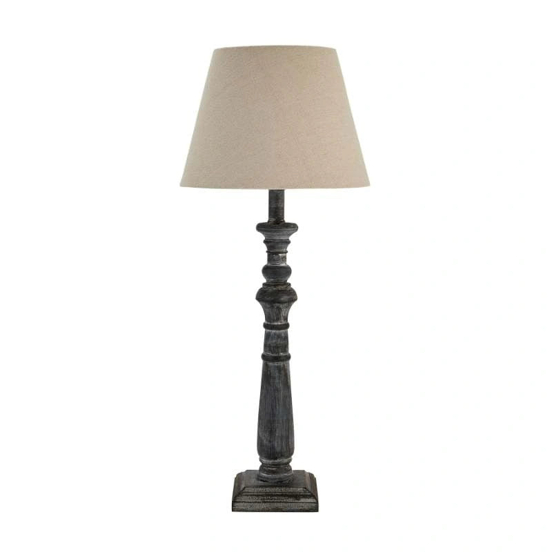 Incia Rustic Column Table Lamp With Linen Shade