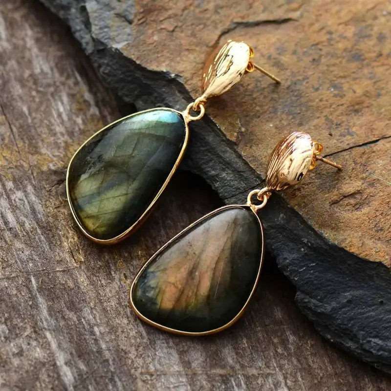 Labradorite Drop Earrings -  - Harfiy