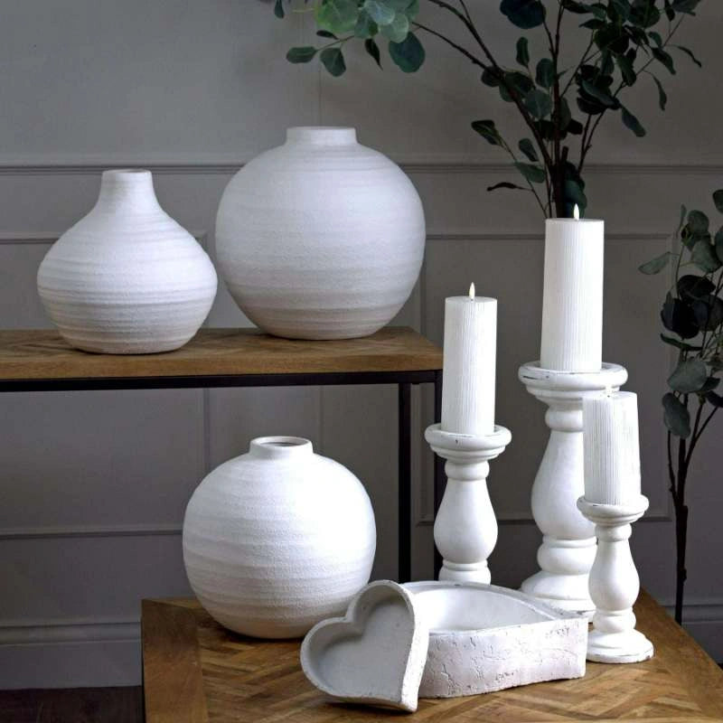 Matt White Ceramic Candle Holder Large