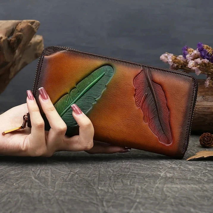 Leaf Retro Handmade Leather Wallet -  - Harfiy