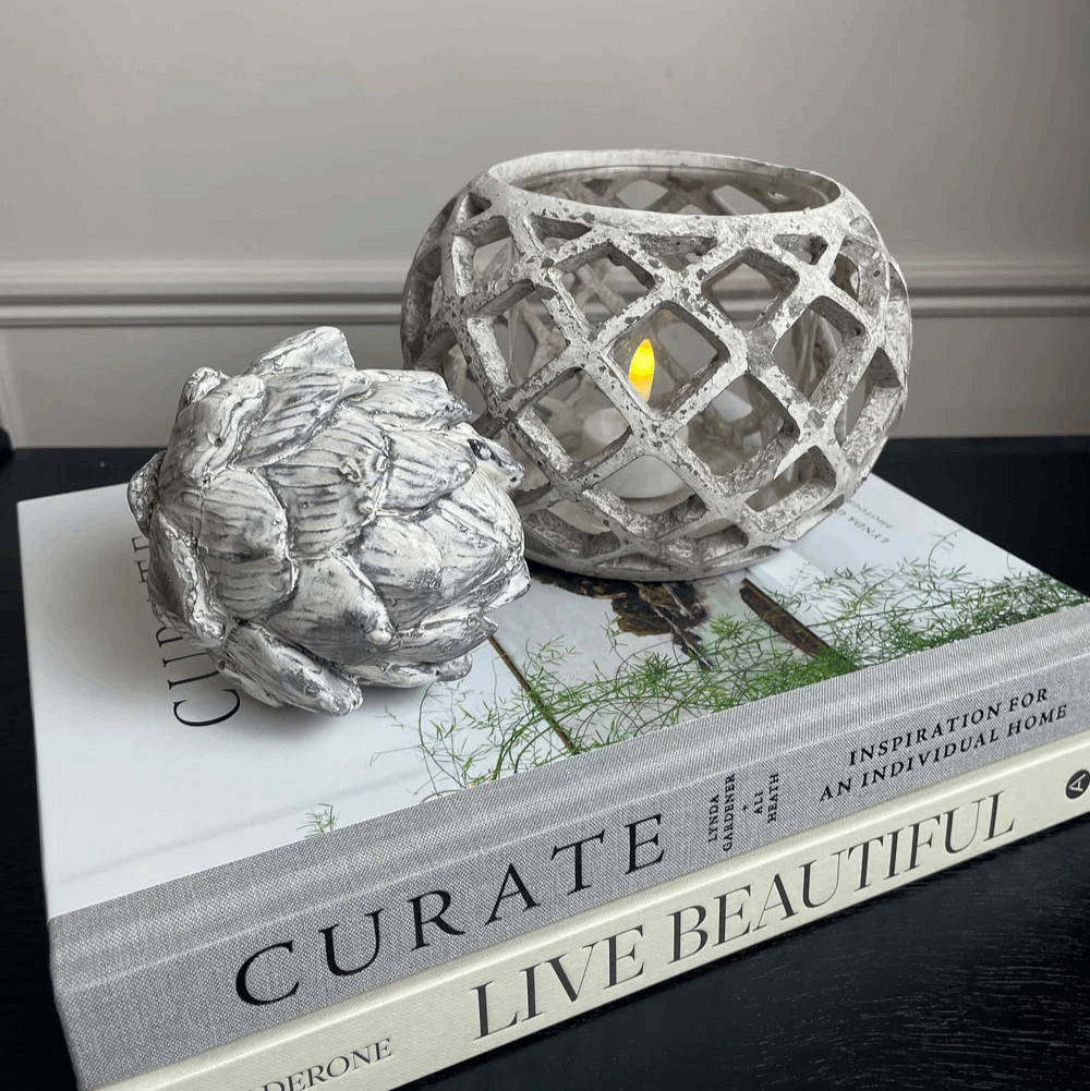 Round Ceramic Lattice Hurricane Lantern Large