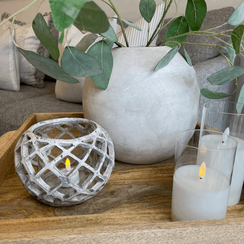 Round Ceramic Lattice Hurricane Lantern Small