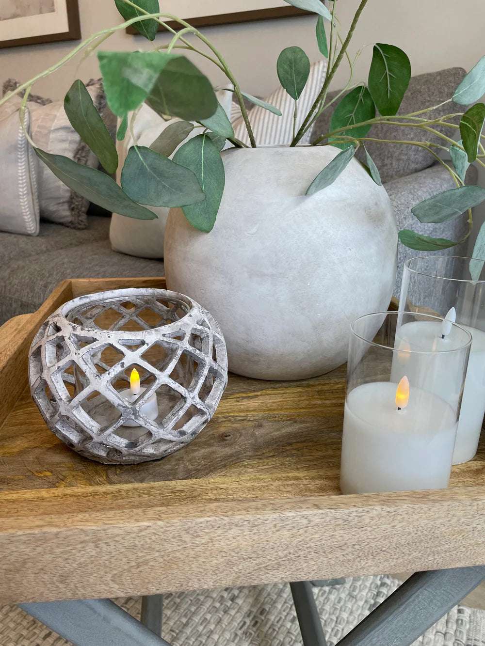 Round Ceramic Lattice Hurricane Lantern Small