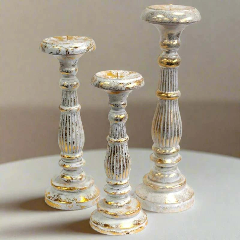 Vintage Candle Stand - White Gold