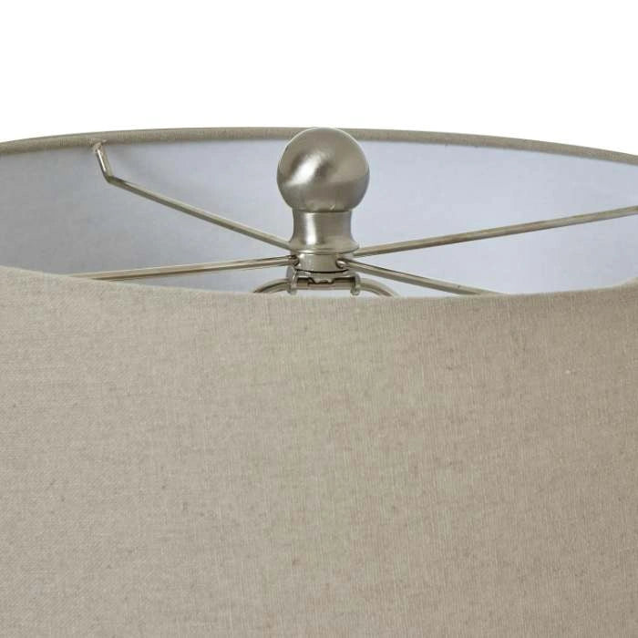 White Ceramic Pot Lamp With Line Shade