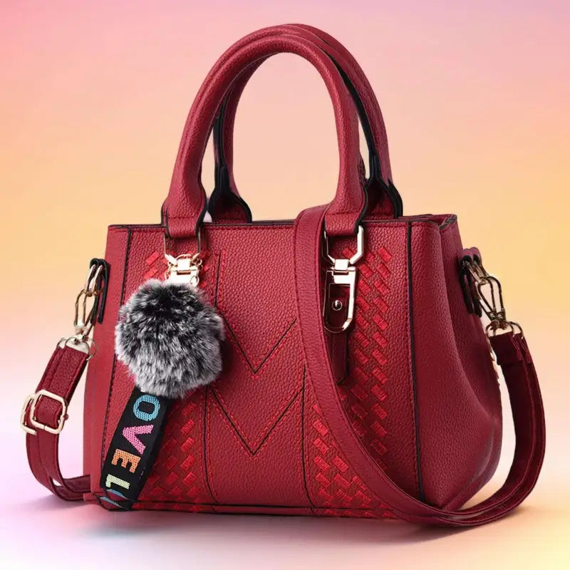 Embroidery Messenger Leather Handbag - Red / One Size - Hand bag