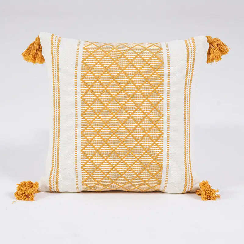 Geometric Woven Jacquard Tassel Cushion Cover