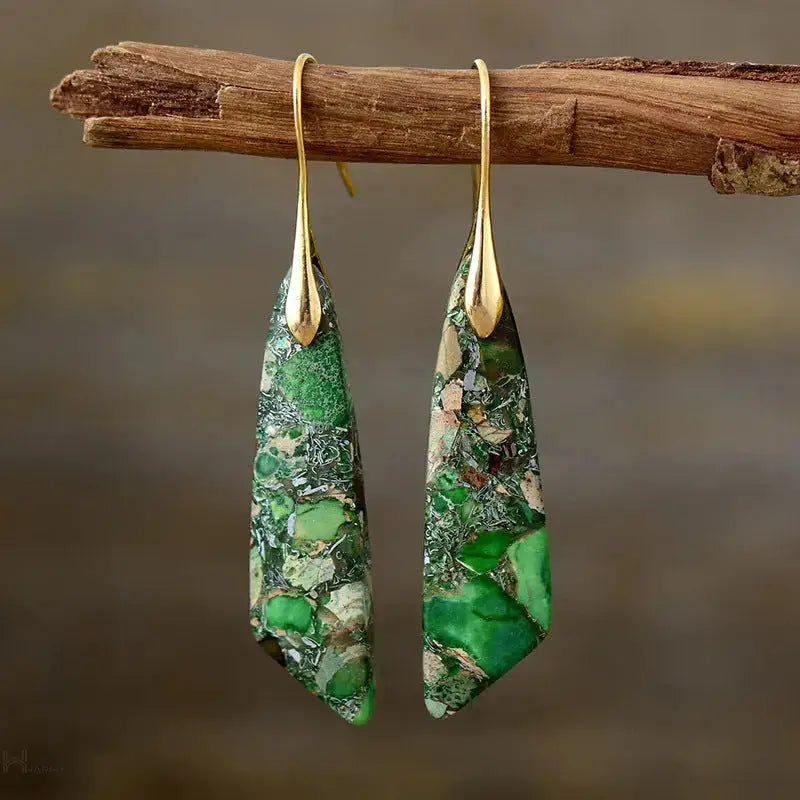 Elegant Imperial Jasper Stone Earrings in Green