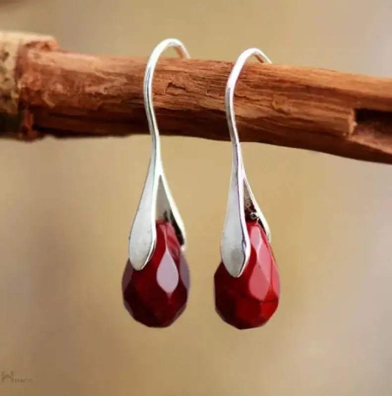 Elegant Jasper Drop Earrings with Red Stones on Silver Hooks
