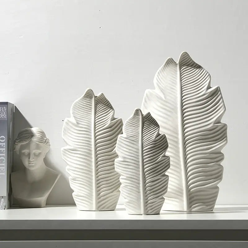 Leaf Shape Flower Vase Ceramic Set of 3