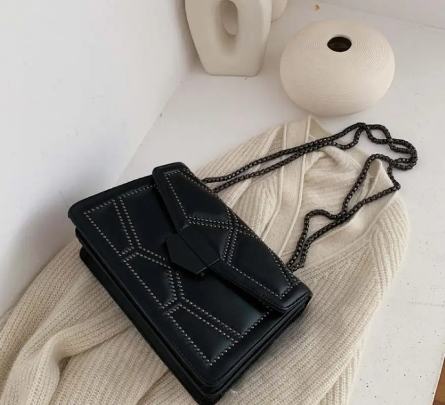 Rivet Chain Small Crossbody Bags For Women - Black - Hand bag