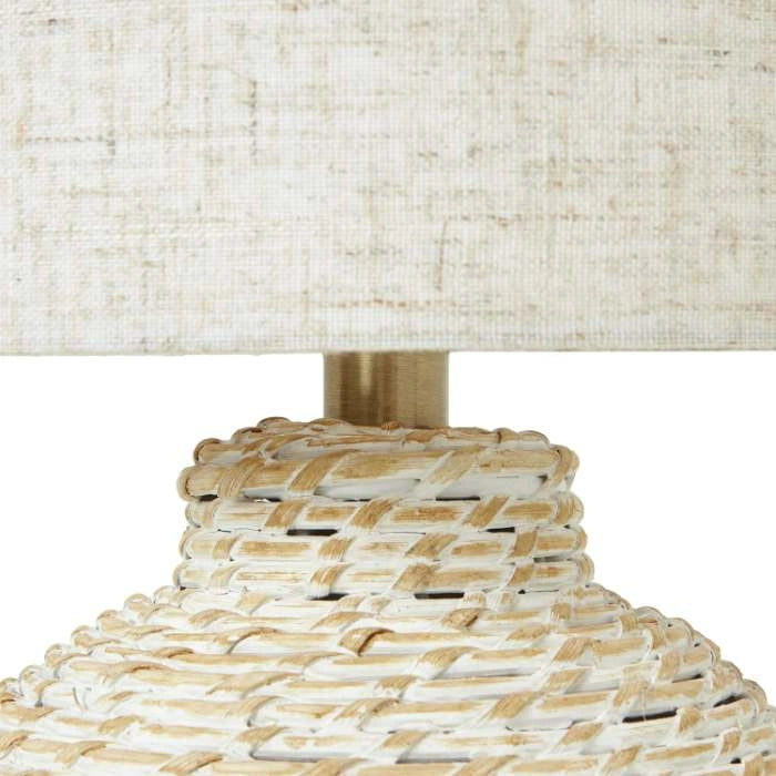 White Wash Small Bulbous Wicker Table Lamp Line Shade