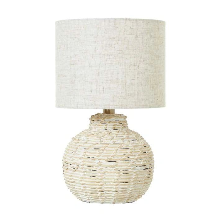 White Wash Small Bulbous Wicker Table Lamp Line Shade